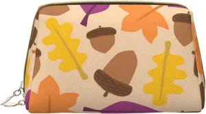 Novastar Large Travel Makeup Bag - Acorn Autumn Fall Leaf Leaves Pvc Leather Cosmetic Bags for Women with Zipper, Portable Makeup Pouch Skincare Bag Toiletry Bag for Women