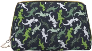 Novastar Large Travel Makeup Bag - Cute Lizard Gecko Green Pvc Leather Cosmetic Bags for Women with Zipper, Portable Makeup Pouch Skincare Bag Toiletry Bag for Women