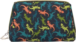 Novastar Large Travel Makeup Bag - Multicolor Cute Lizard Gecko Pvc Leather Cosmetic Bags for Women with Zipper, Portable Makeup Pouch Skincare Bag Toiletry Bag for Women