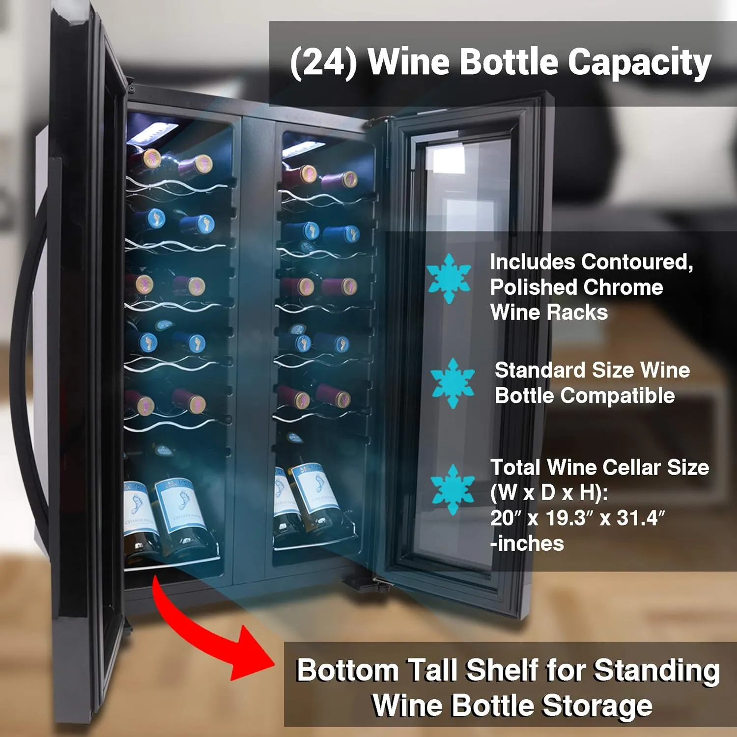 NutriChef PKCWC240 Cellar Cooler for White and Red Wines Chiller, 24 Bottle Dual Zone-Black
