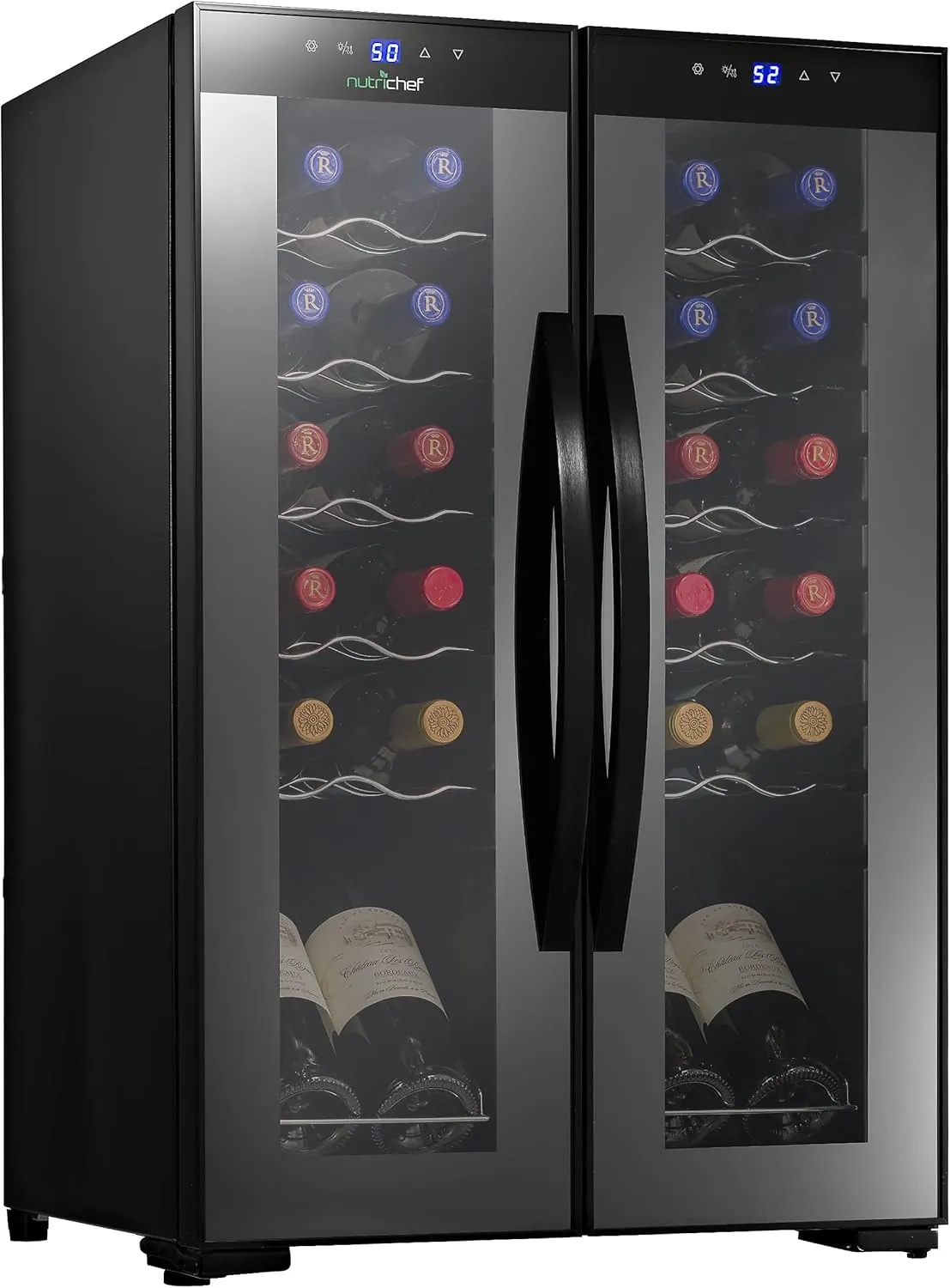 NutriChef PKCWC240 Cellar Cooler for White and Red Wines Chiller, 24 Bottle Dual Zone-Black
