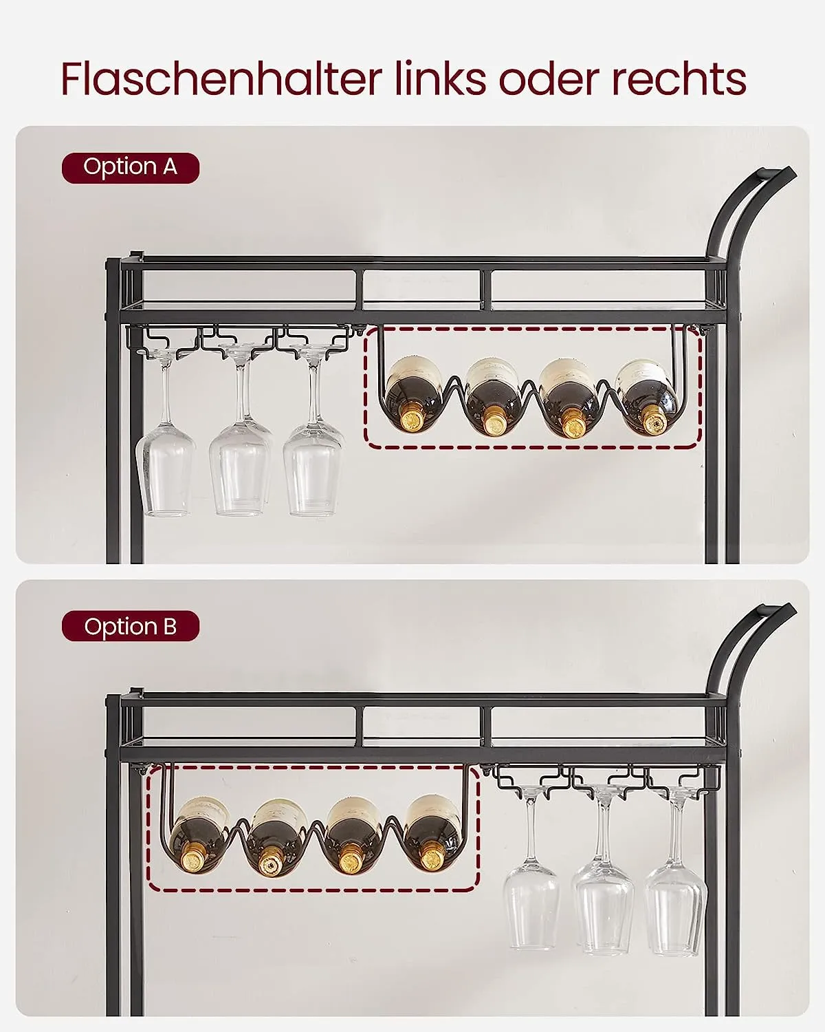 Nyla Bar Cart With Wine Holders - Black