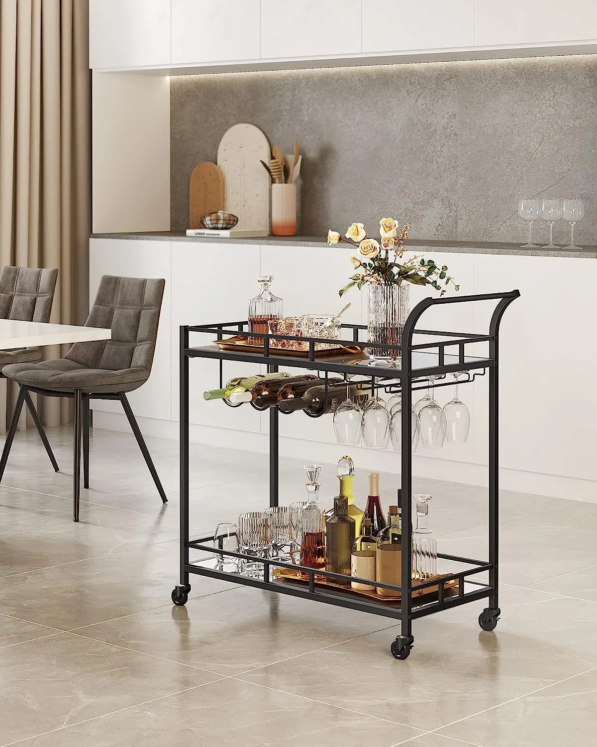 Nyla Bar Cart With Wine Holders - Black