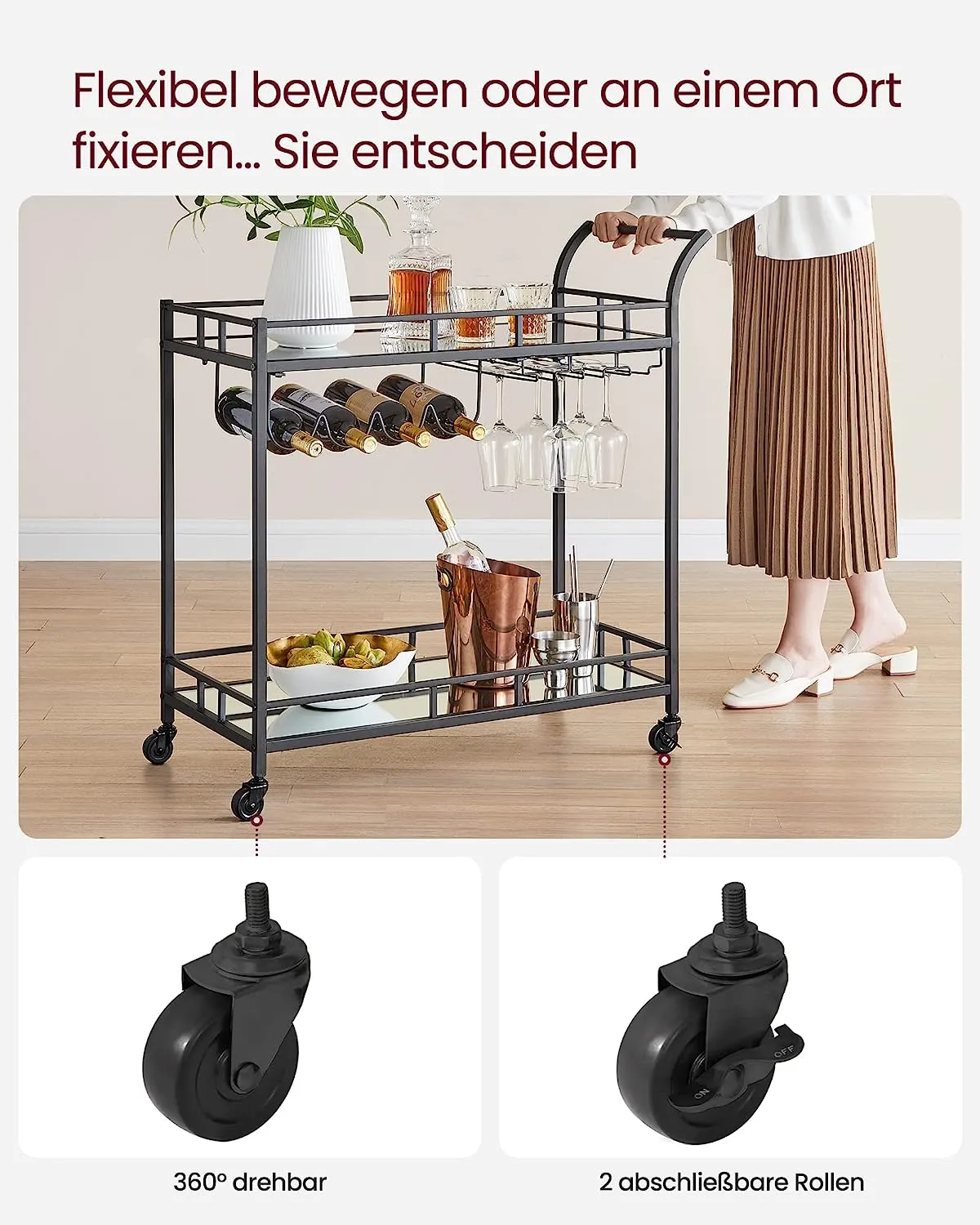 Nyla Bar Cart With Wine Holders - Black