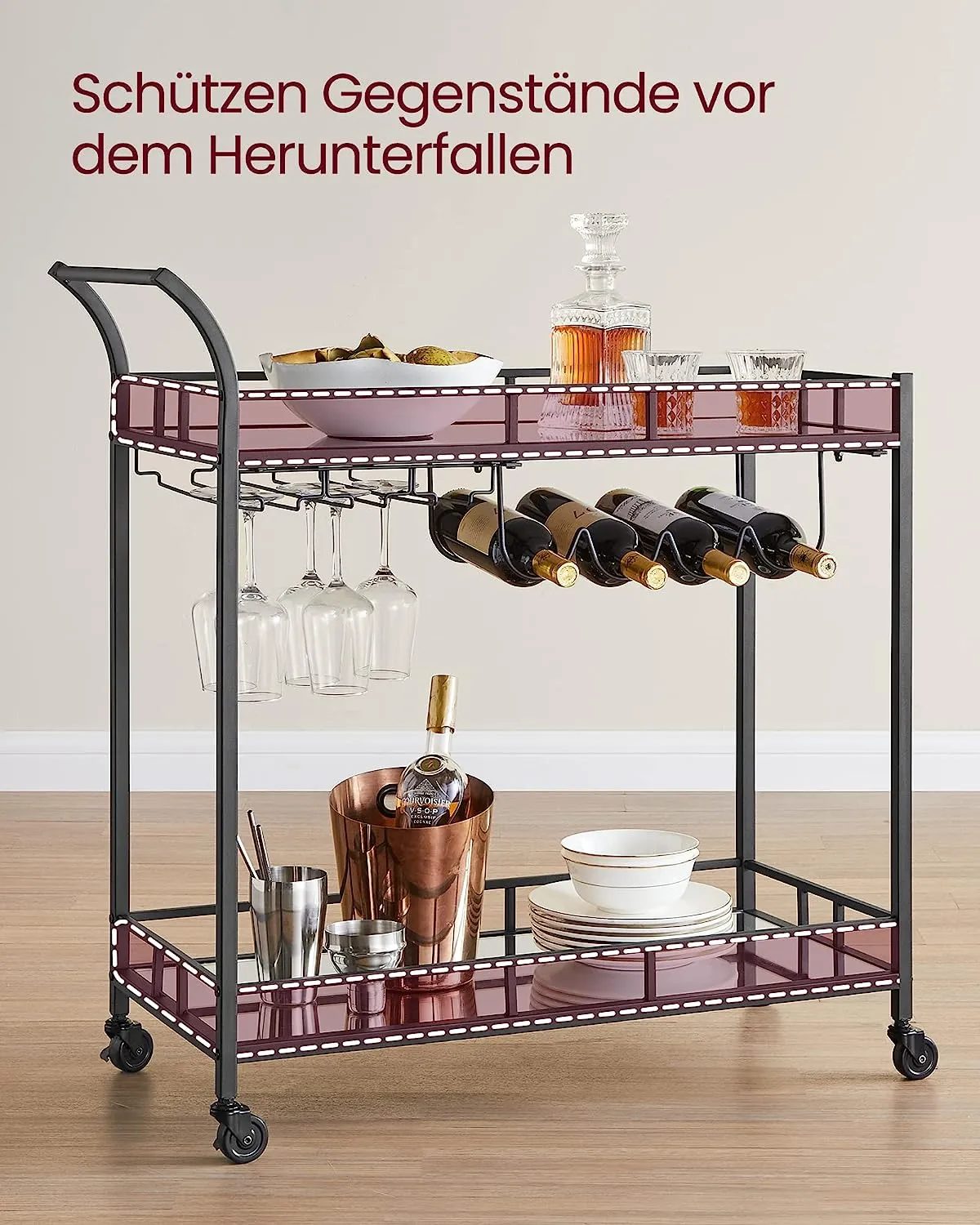 Nyla Bar Cart With Wine Holders - Black