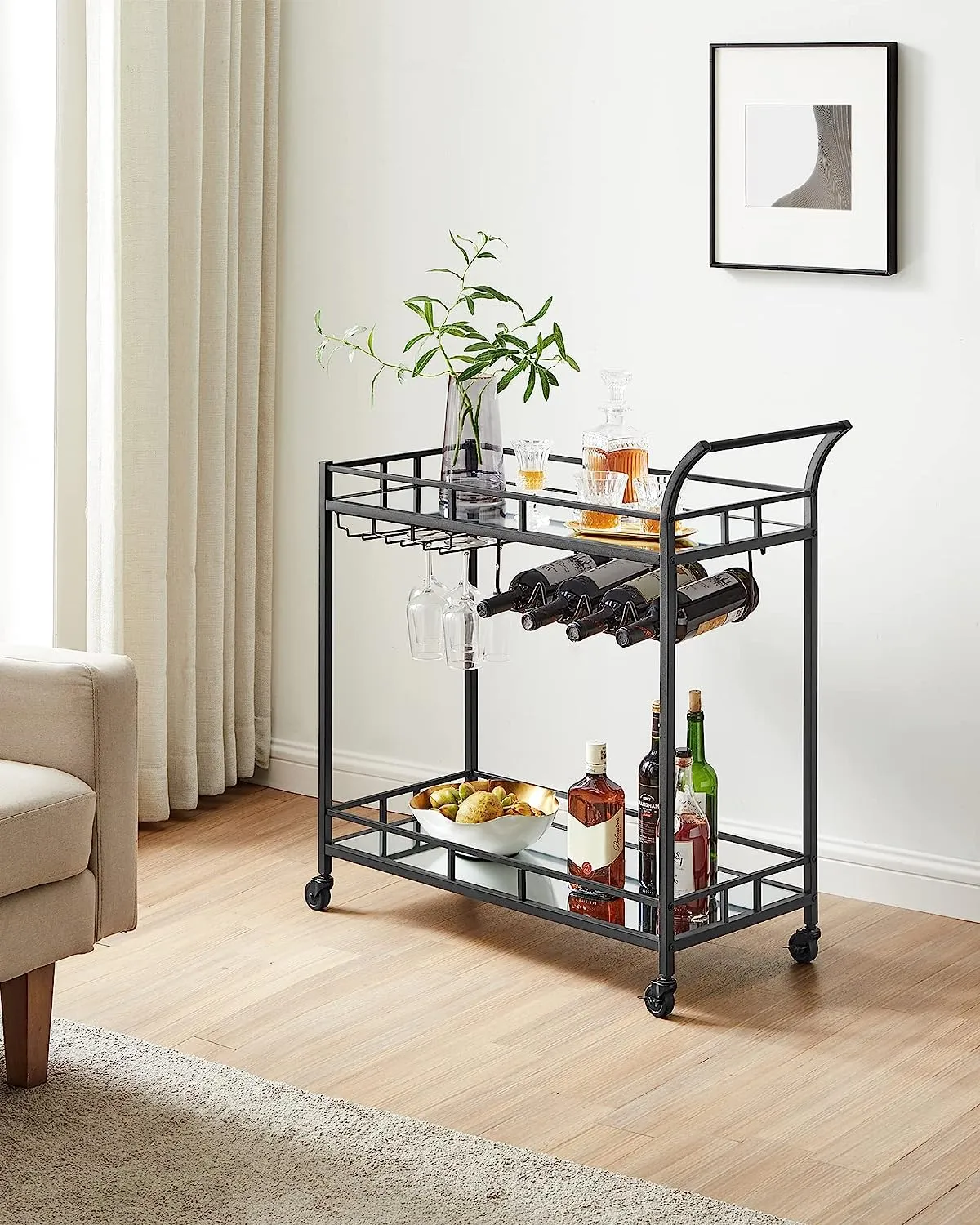 Nyla Bar Cart With Wine Holders - Black