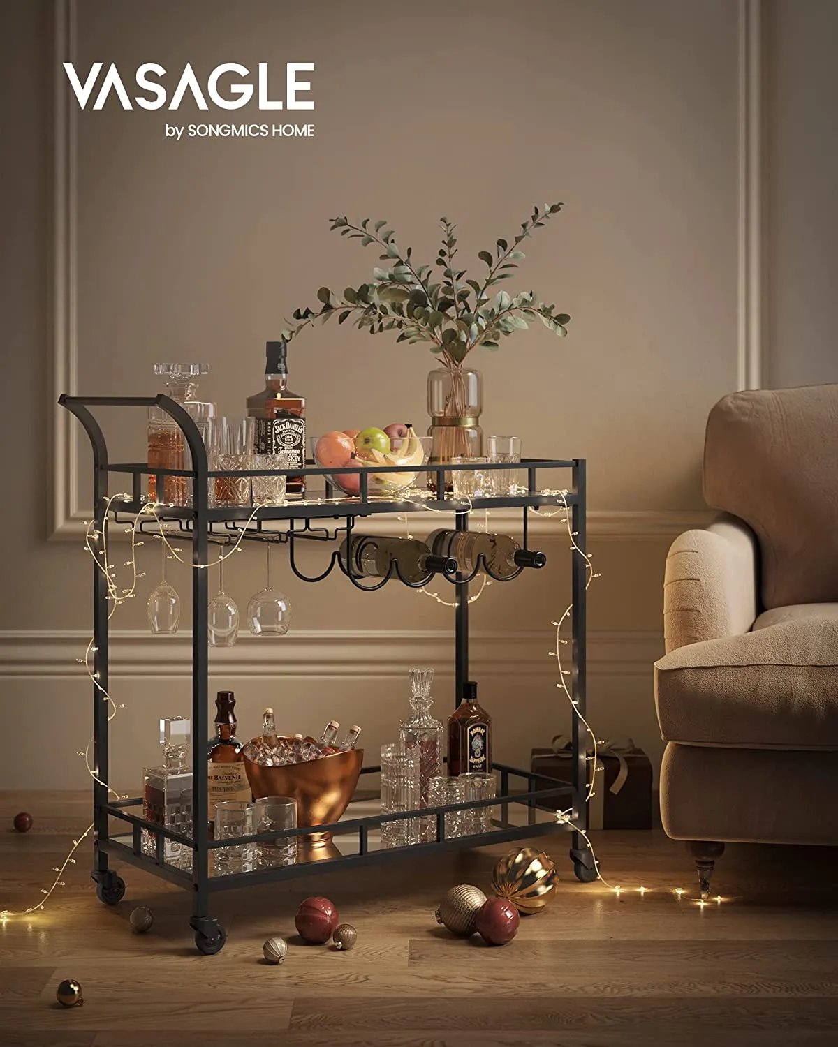 Nyla Bar Cart With Wine Holders - Black
