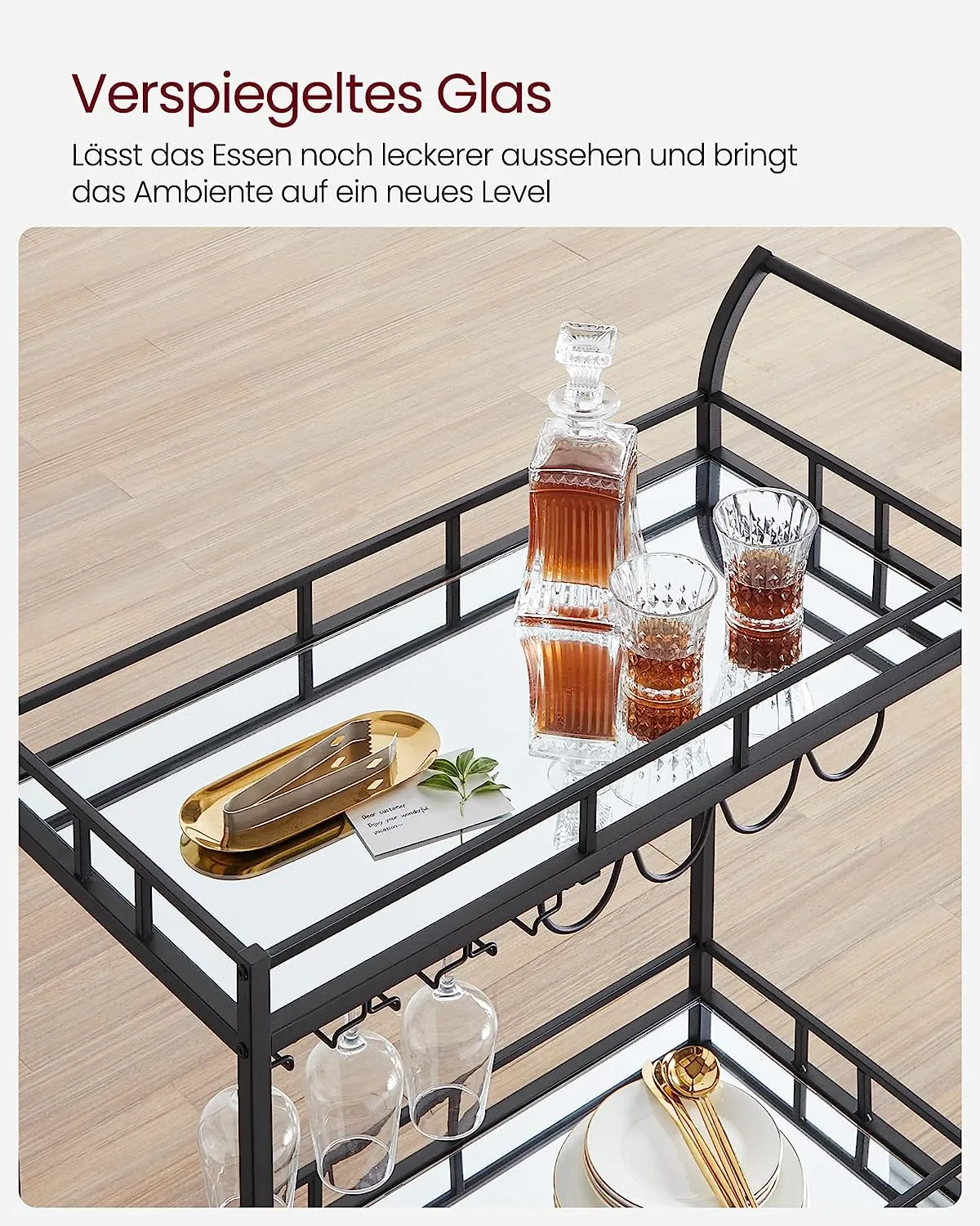 Nyla Bar Cart With Wine Holders - Black