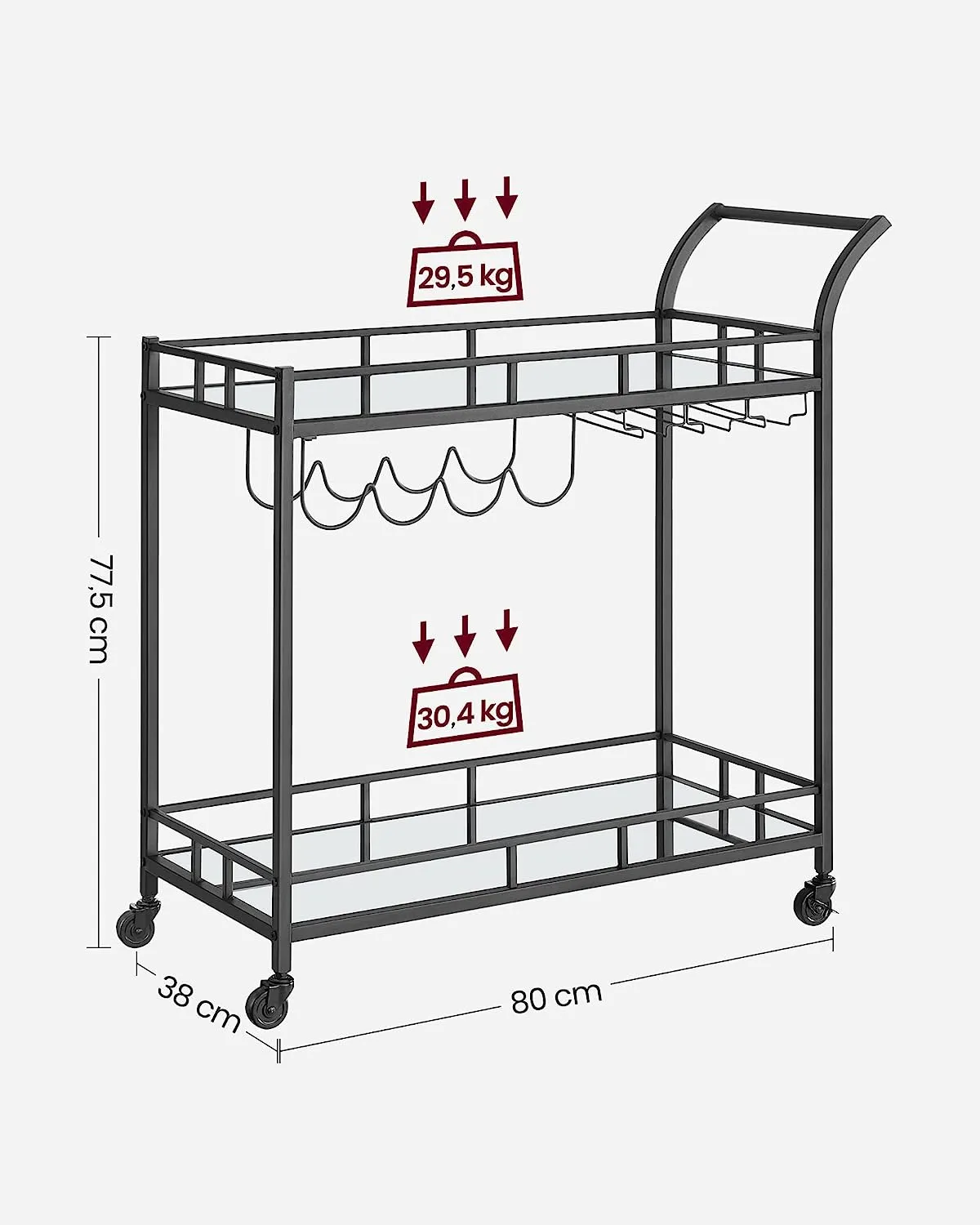 Nyla Bar Cart With Wine Holders - Black