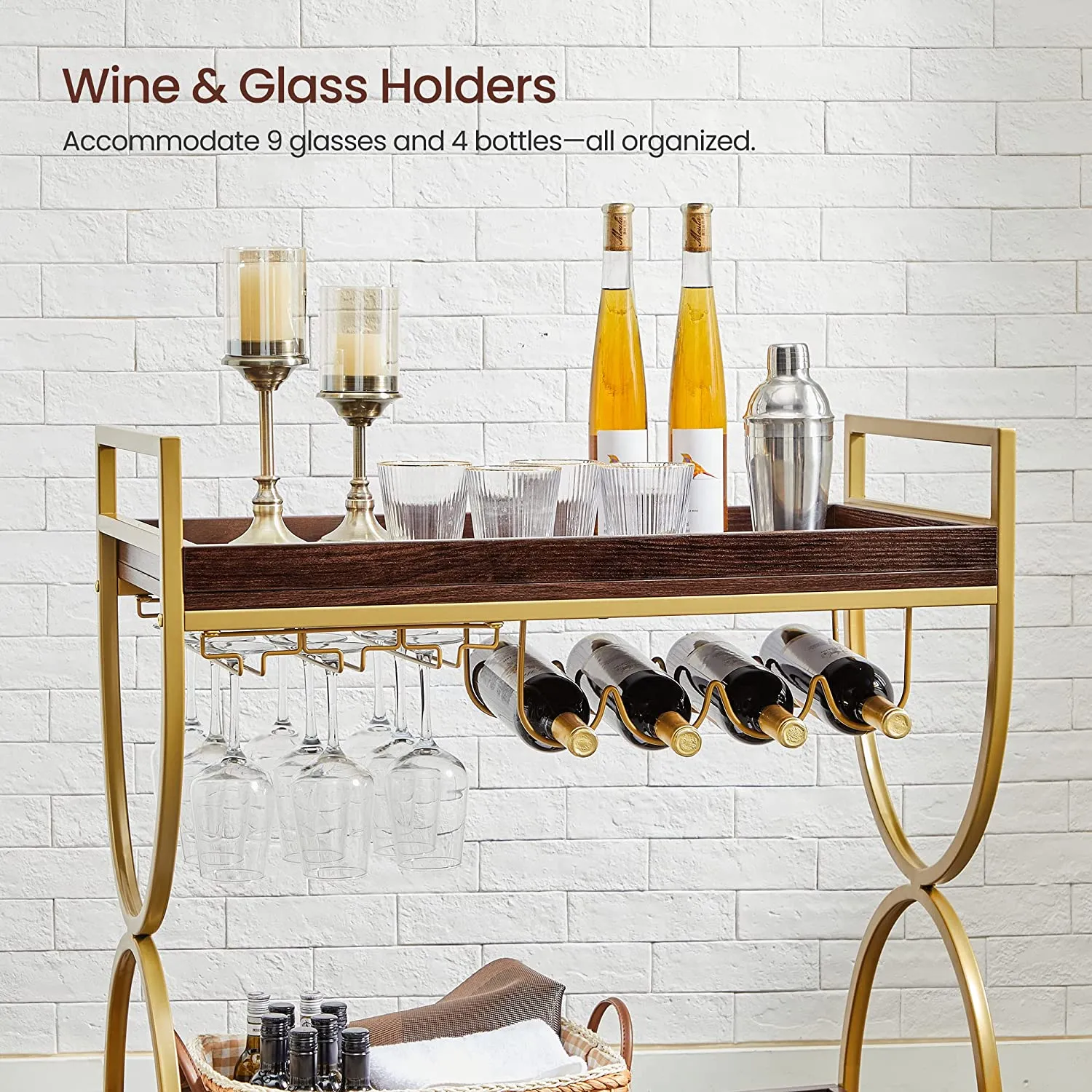 Nyla Drinks Trolley Bar Cart With Wine Holders