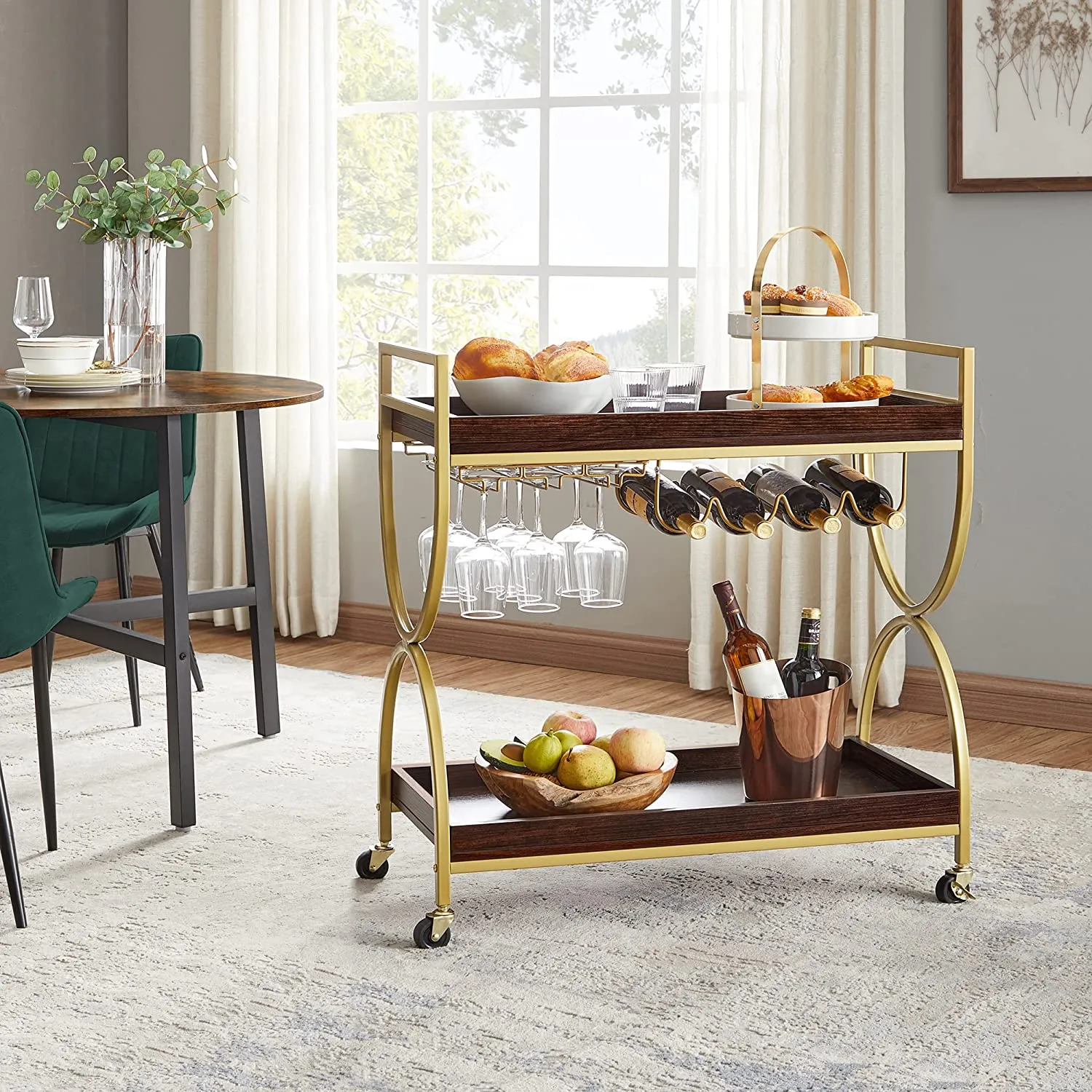 Nyla Drinks Trolley Bar Cart With Wine Holders