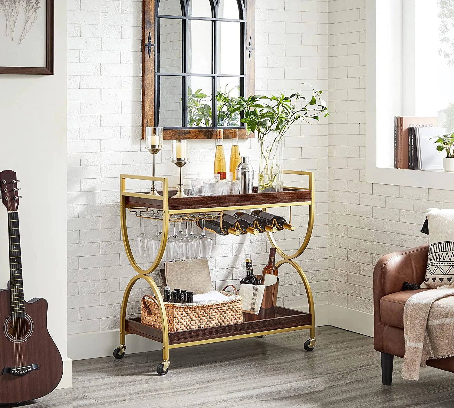 Nyla Drinks Trolley Bar Cart With Wine Holders