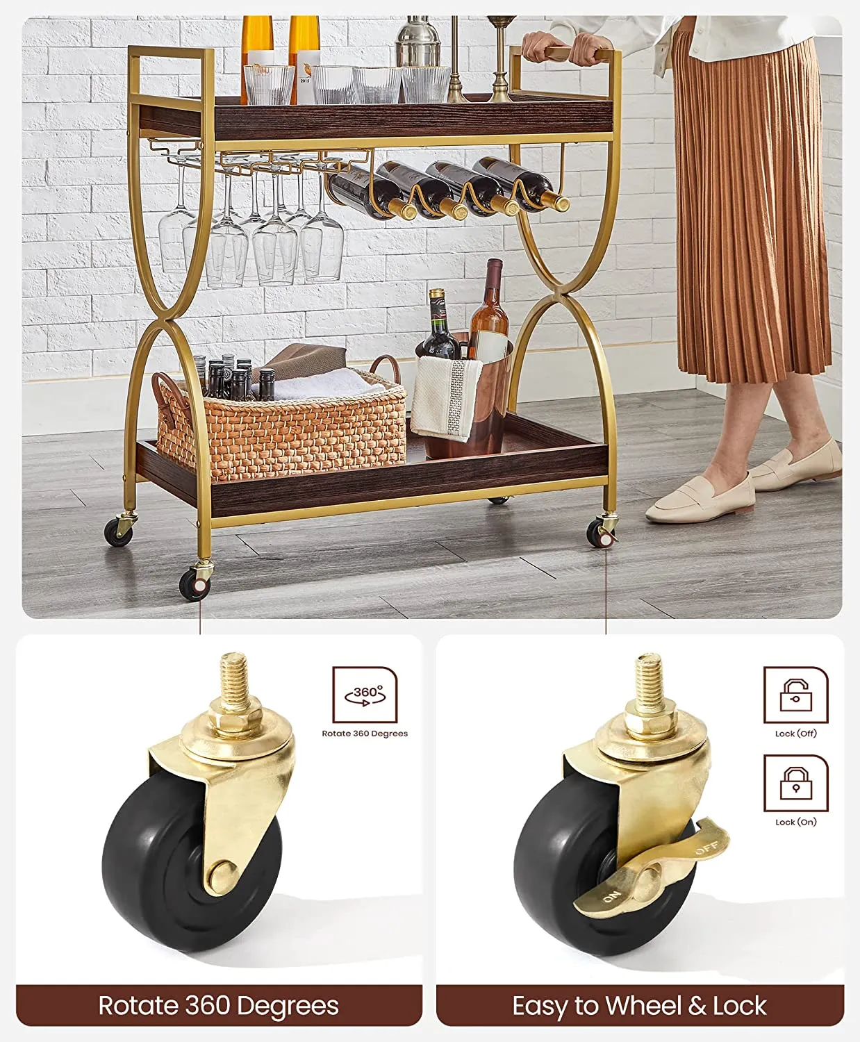 Nyla Drinks Trolley Bar Cart With Wine Holders
