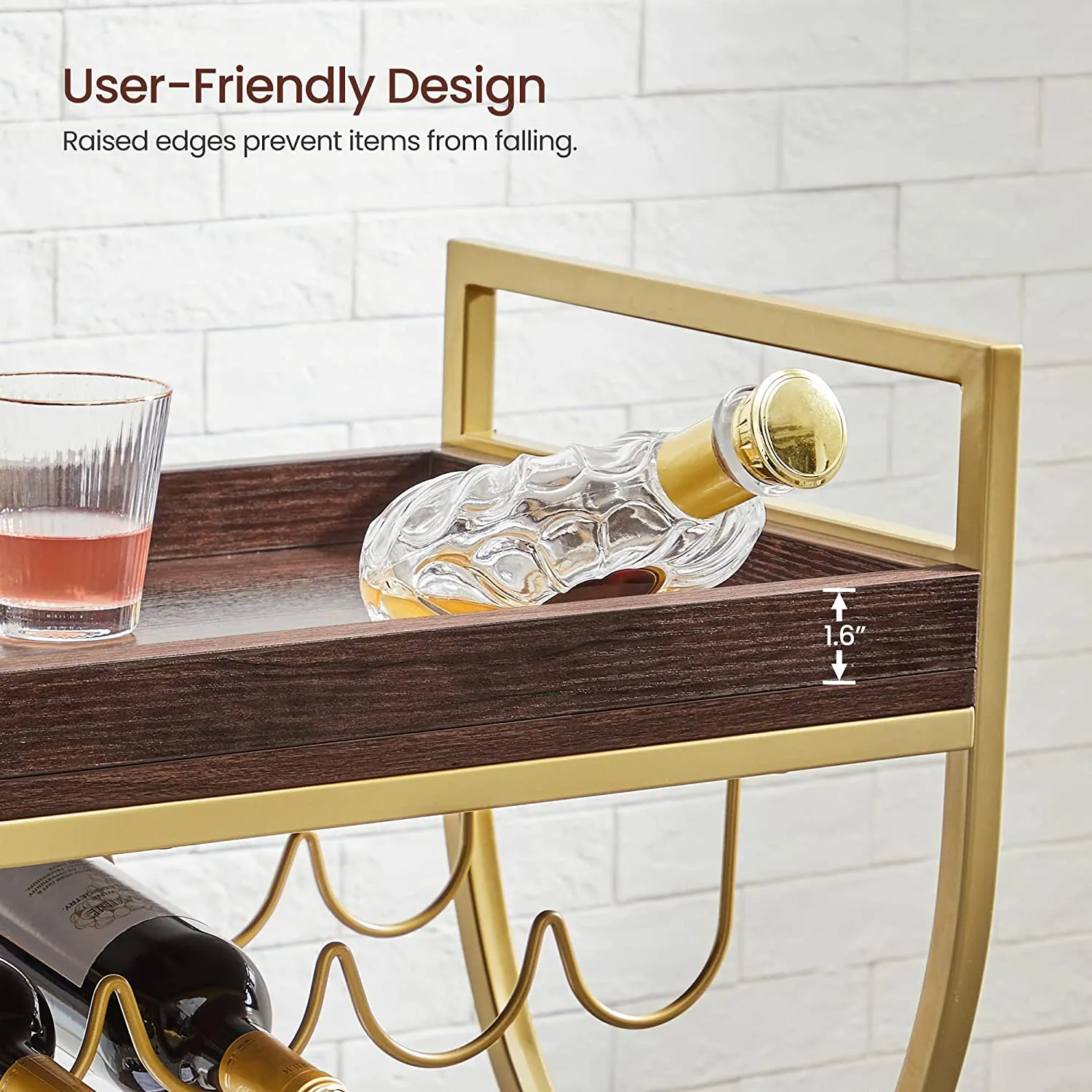 Nyla Drinks Trolley Bar Cart With Wine Holders