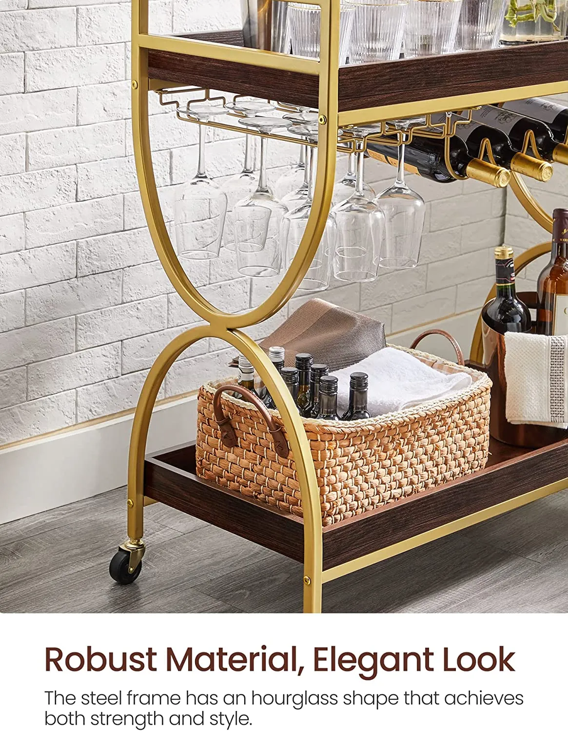 Nyla Drinks Trolley Bar Cart With Wine Holders