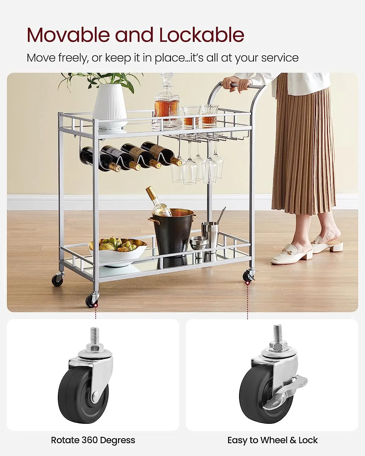 Nyla Drinks Trolley With Wine Holders - Silver
