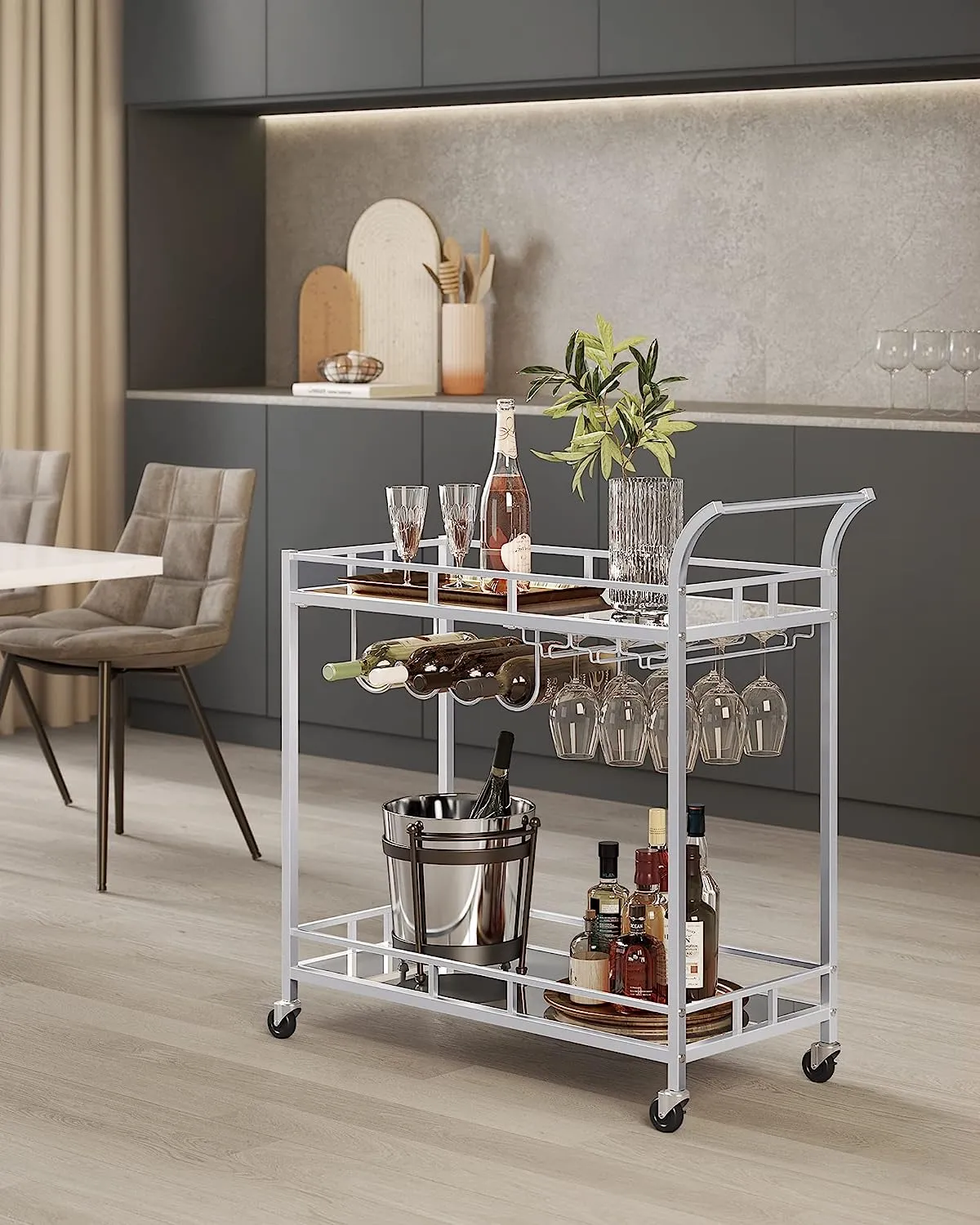 Nyla Drinks Trolley With Wine Holders - Silver