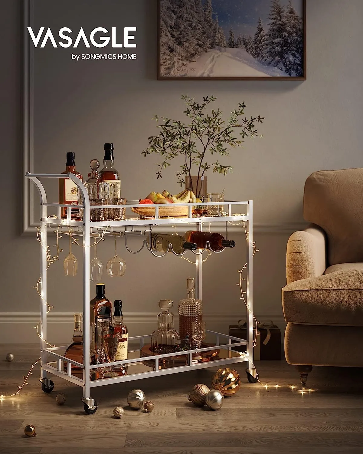 Nyla Drinks Trolley With Wine Holders - Silver