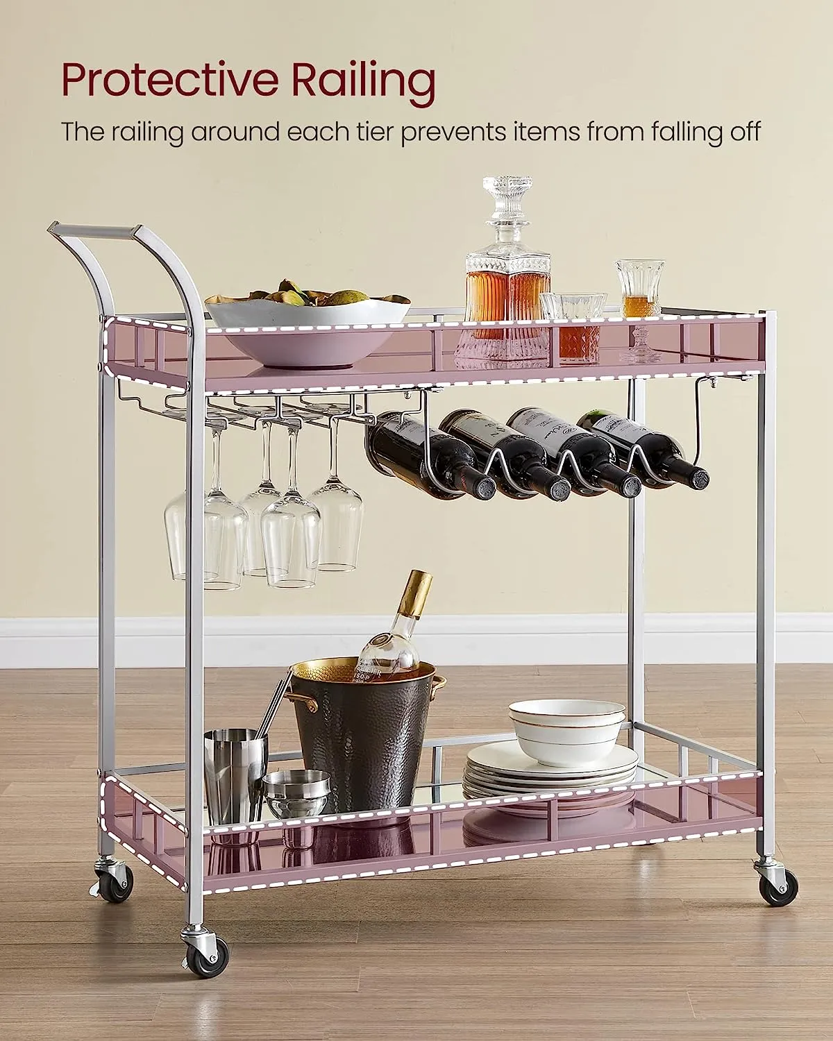 Nyla Drinks Trolley With Wine Holders - Silver