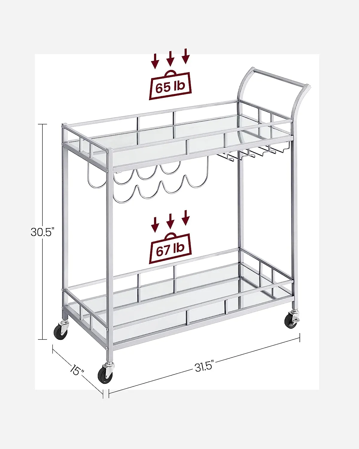 Nyla Drinks Trolley With Wine Holders - Silver