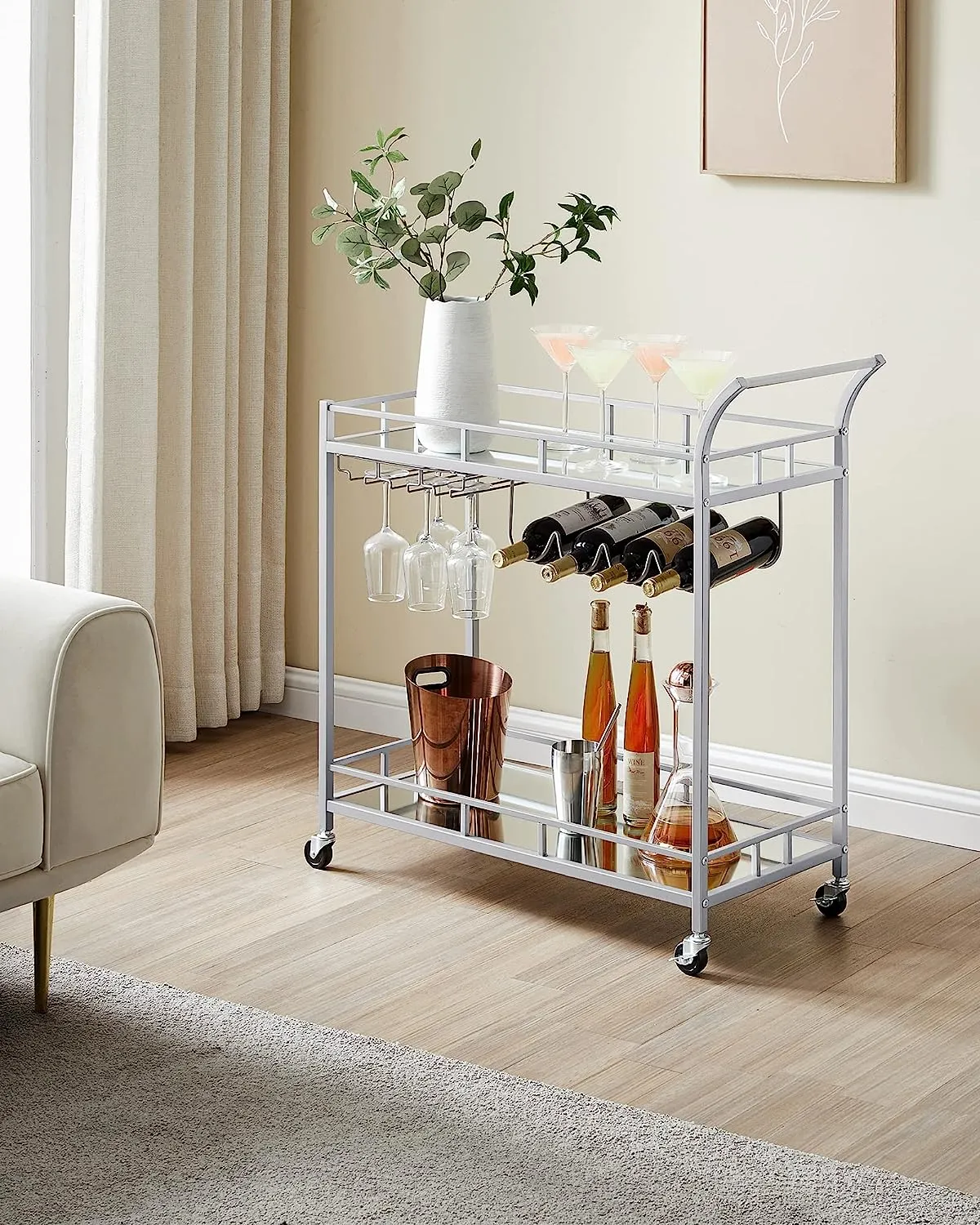 Nyla Drinks Trolley With Wine Holders - Silver