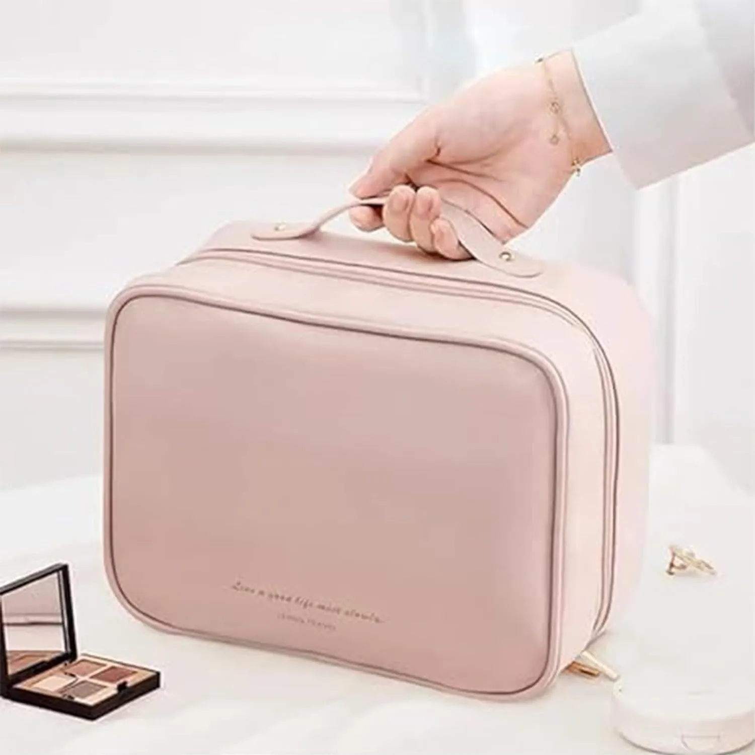 Obviousliy Multi-compartment Toiletry Cosmetics Bag, obviously makeup bags, women's pu leather waterproof, Large Capacity & Portable, Bathroom Travel, implements find dedicated dwellings (White)