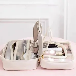 Obviousliy Multi-compartment Toiletry Cosmetics Bag, obviously makeup bags, women's pu leather waterproof, Large Capacity & Portable, Bathroom Travel, implements find dedicated dwellings (White)