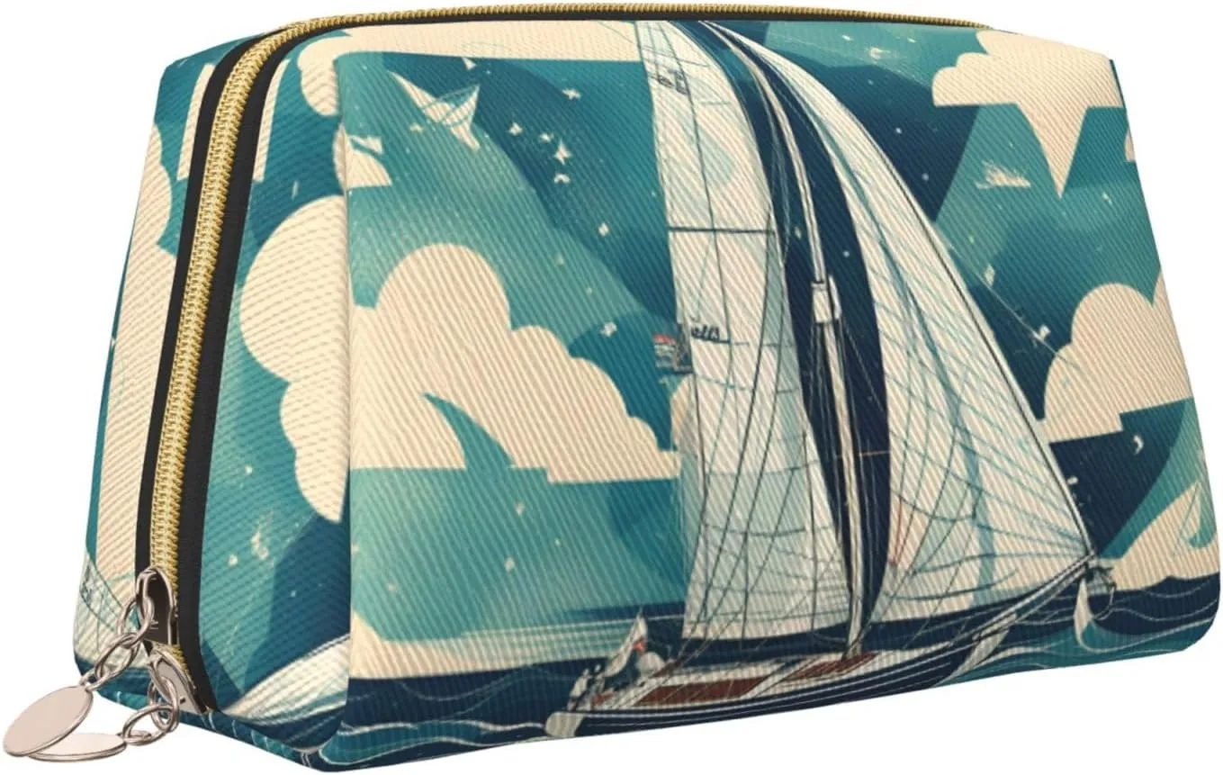 Ocean Sailboat Toiletry Pouch, Travel-Friendly Makeup Organizer For Makeup Brushes, Lipsticks