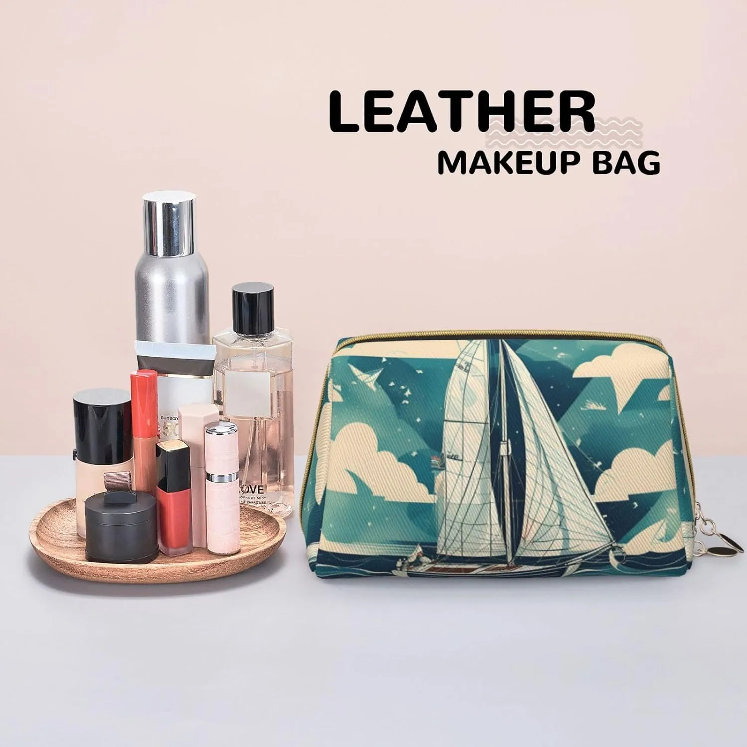 Ocean Sailboat Toiletry Pouch, Travel-Friendly Makeup Organizer For Makeup Brushes, Lipsticks