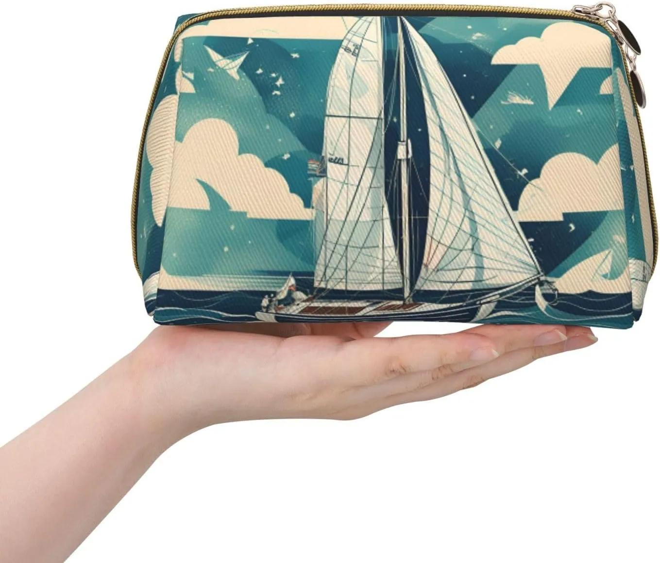 Ocean Sailboat Toiletry Pouch, Travel-Friendly Makeup Organizer For Makeup Brushes, Lipsticks