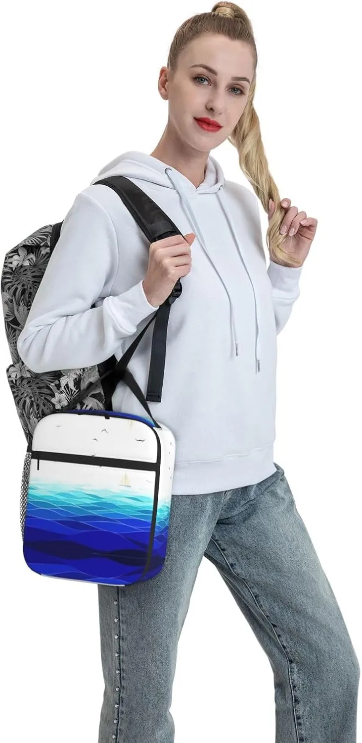 Ocean Waves Sailboat With Birds Maritime Insulated Lunch Box For Men Women Lunch Bag Perfect For Office Travel Outings