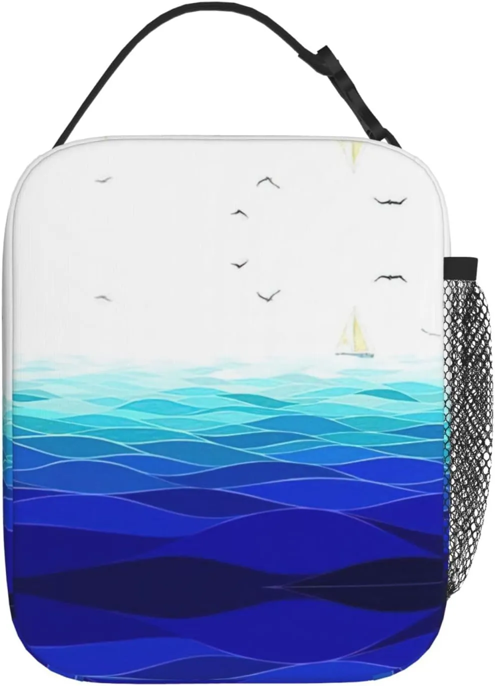 Ocean Waves Sailboat With Birds Maritime Insulated Lunch Box For Men Women Lunch Bag Perfect For Office Travel Outings