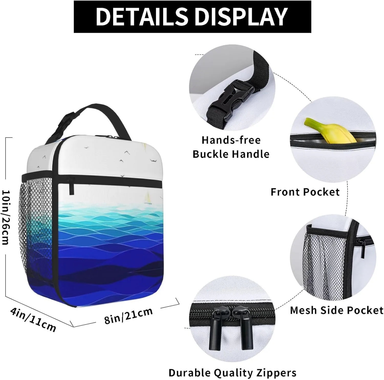 Ocean Waves Sailboat With Birds Maritime Insulated Lunch Box For Men Women Lunch Bag Perfect For Office Travel Outings