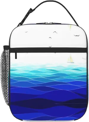 Ocean Waves Sailboat With Birds Maritime Insulated Lunch Box For Men Women Lunch Bag Perfect For Office Travel Outings