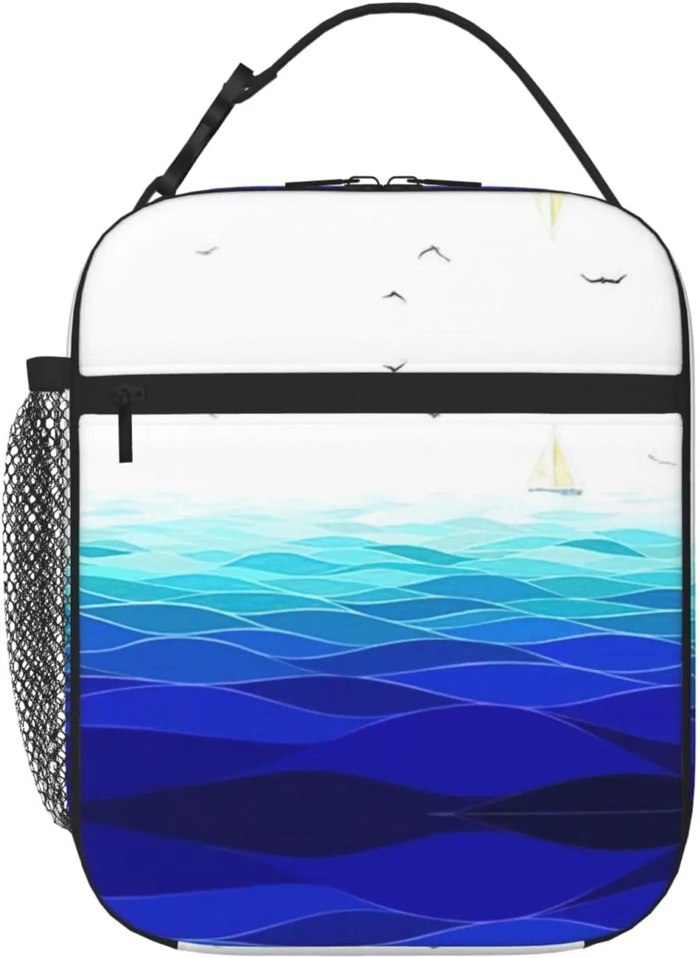 Ocean Waves Sailboat With Birds Maritime Insulated Lunch Box For Men Women Lunch Bag Perfect For Office Travel Outings