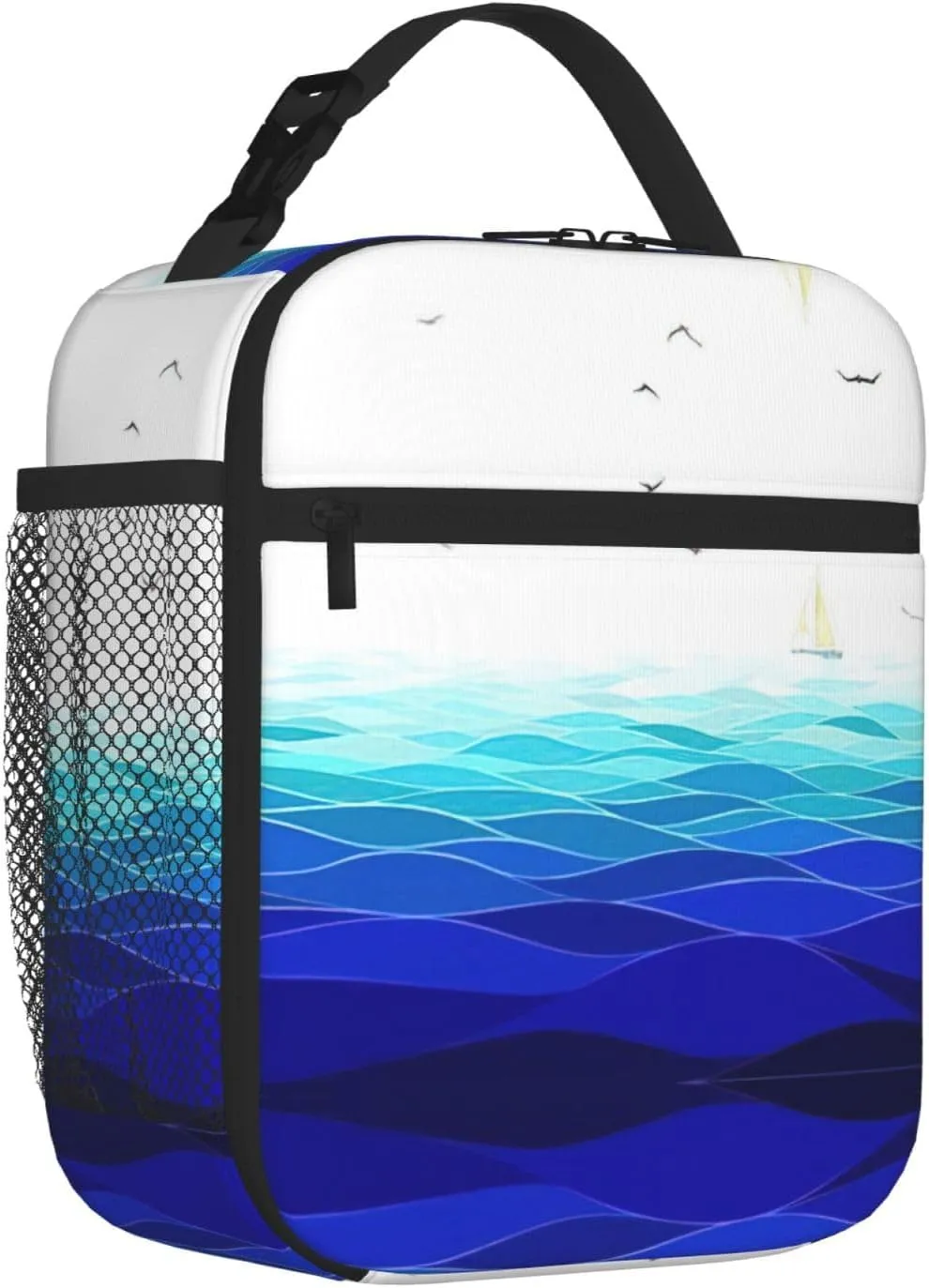 Ocean Waves Sailboat With Birds Maritime Insulated Lunch Box For Men Women Lunch Bag Perfect For Office Travel Outings