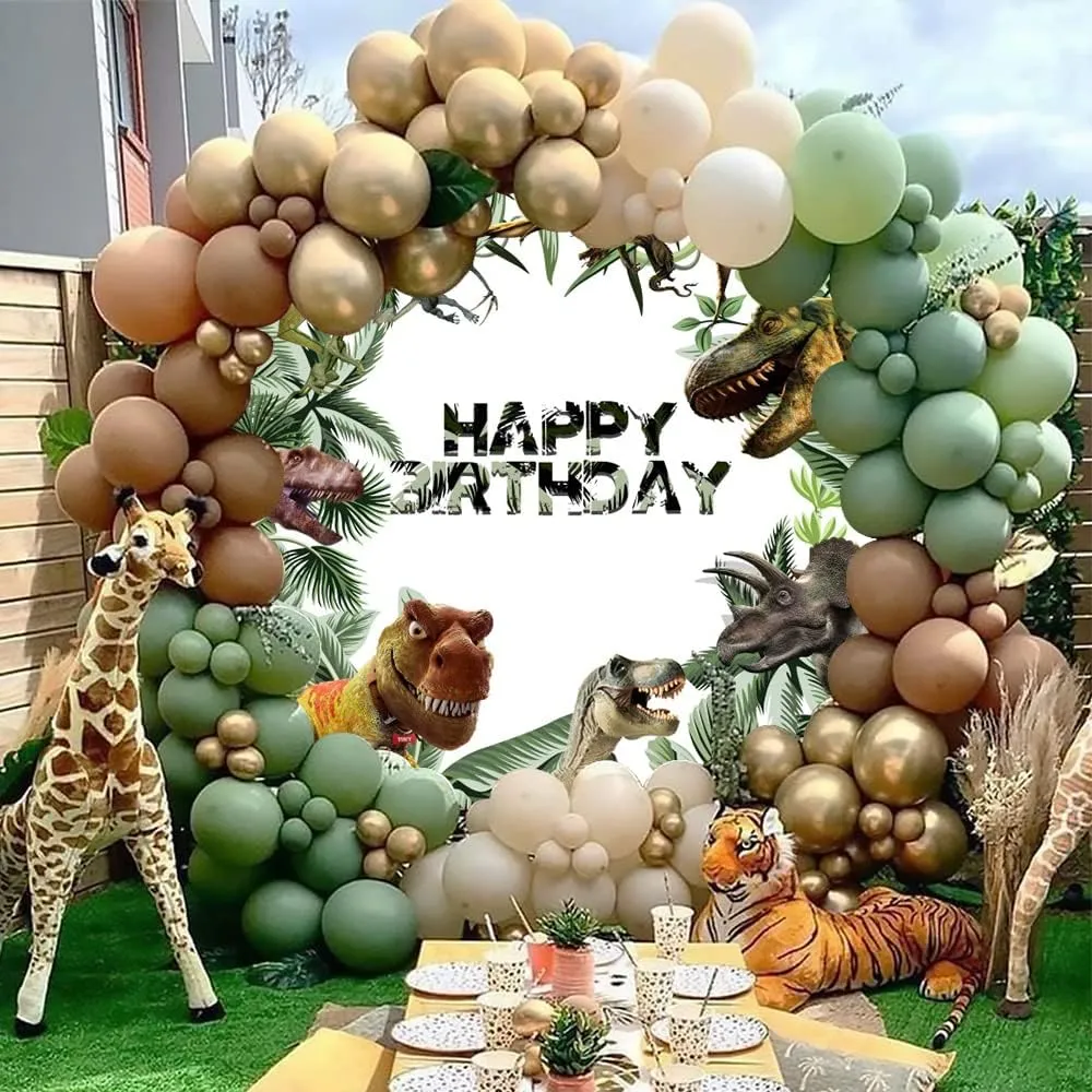 OERJU 7.2x7.2ft Dinosaur Birthday Round Backdrop Dinosaur Tropical Leaves Jungle Photography Background for Kids Boys Baby Shower Birthday Party Decoration Photo Booth Studio Props
