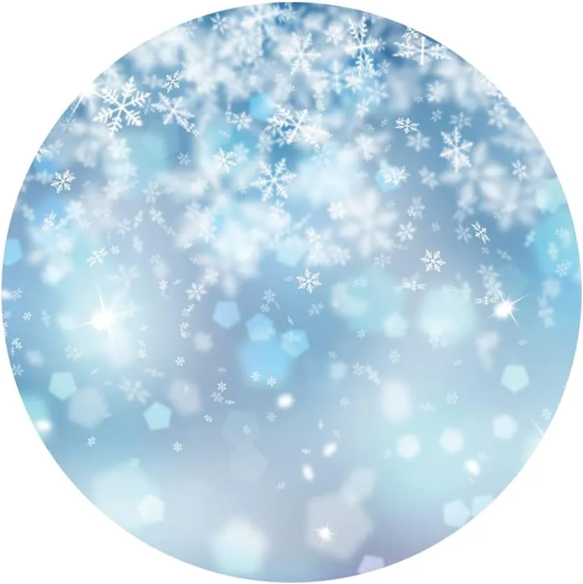 OERJU 7.2x7.2ft Winter Snowflake Round Backdrop Christmas Snow Flakes Ice Blue Bokeh Circle Photography Background Family New Year Xmas Eve Party Decoration Banner Adult Kids Photo Booth Studio Props
