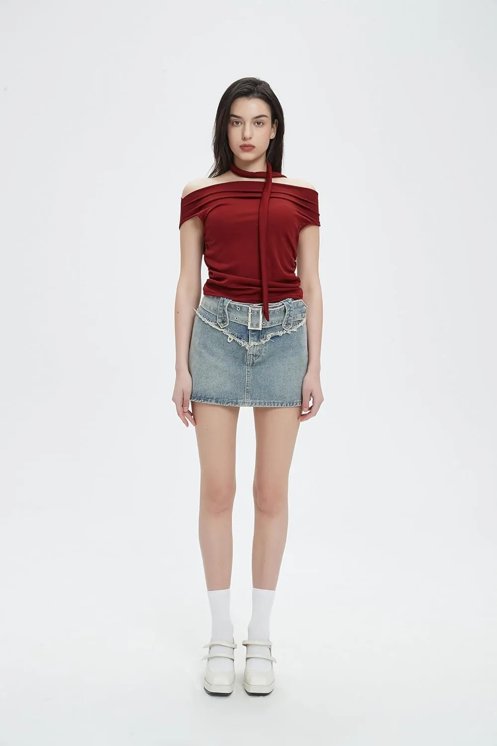 Off The Shoulder Tops for Women Crop Tank Tops Shirts with Ruched Sides Vacation Outfits Summer Spring Fashion Sexy Y2k