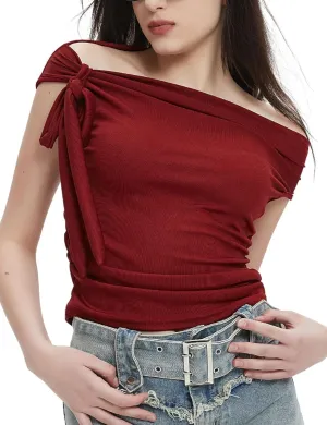 Off The Shoulder Tops for Women Crop Tank Tops Shirts with Ruched Sides Vacation Outfits Summer Spring Fashion Sexy Y2k