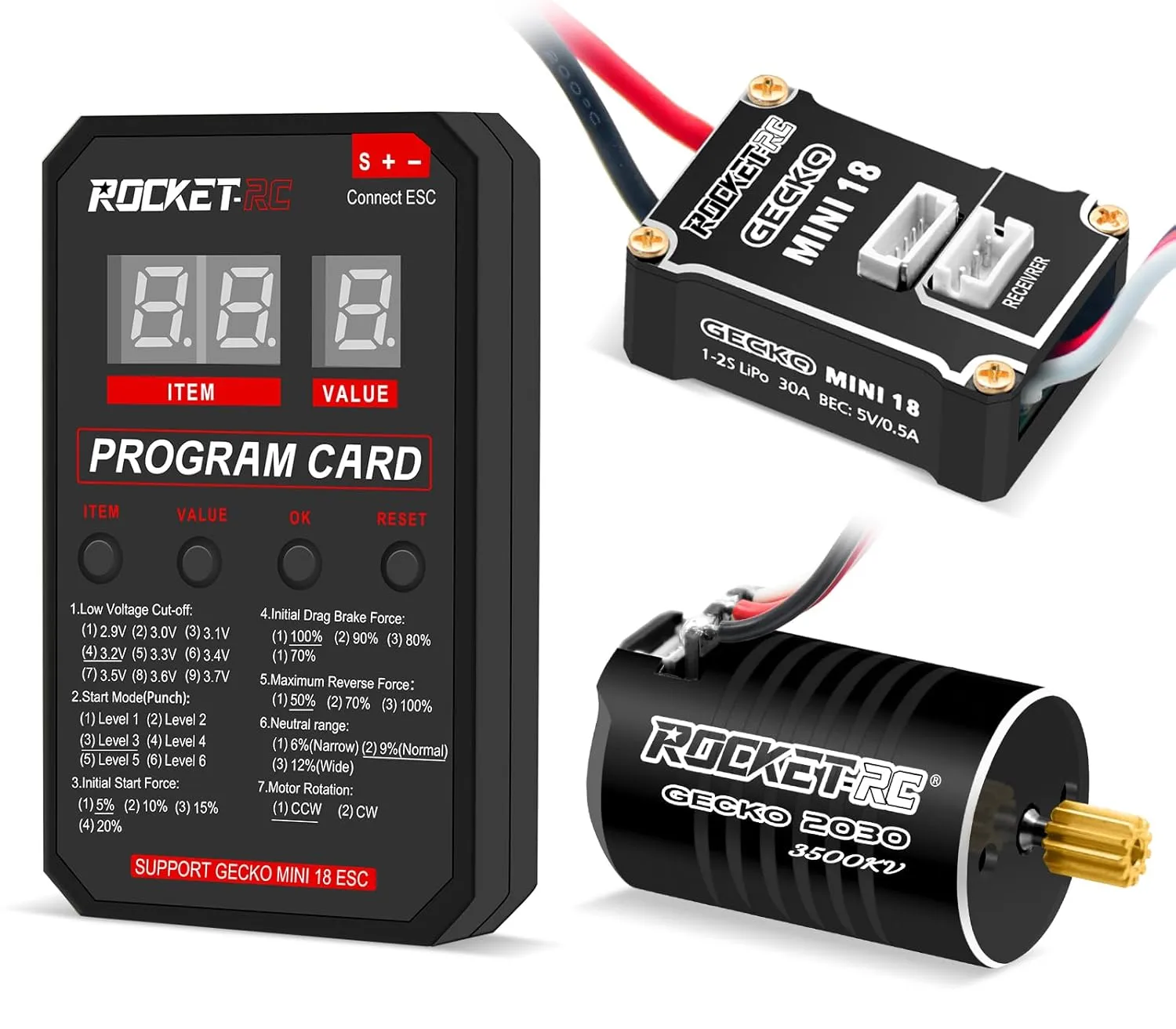 OGRC MINI 2030 1/18 RC Sensored Brushless Racing Motor with 30A ESC LED Program Card Combo for TRX4M 1/18 Scale RC Crawler Upgrade Parts