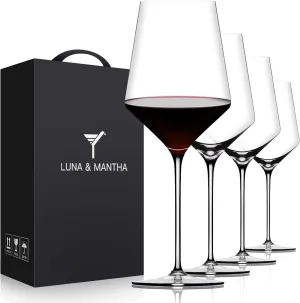 OJA Red Wine Glasses Set of 4, Hand Blown Premium Crystal Wine Glasses, 17 oz, Long Stem,Thin Rim, Perfect for Red or White, Daily Use, Unique Wedding Anniversary or Birthday Gift