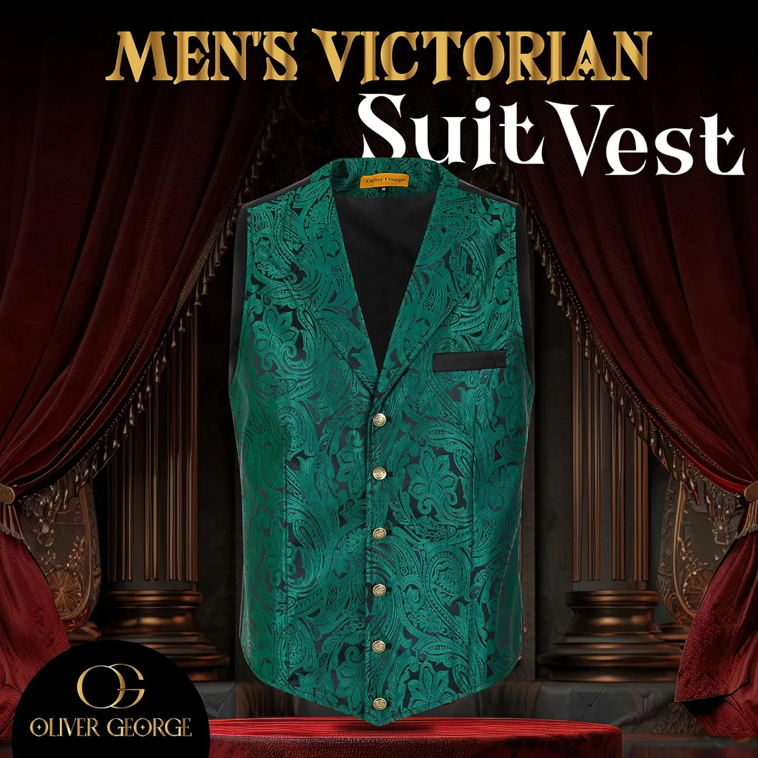 Oliver George Men's Victorian Suit Jacket & Waistcoat - Steampunk Gothic Paisley Design