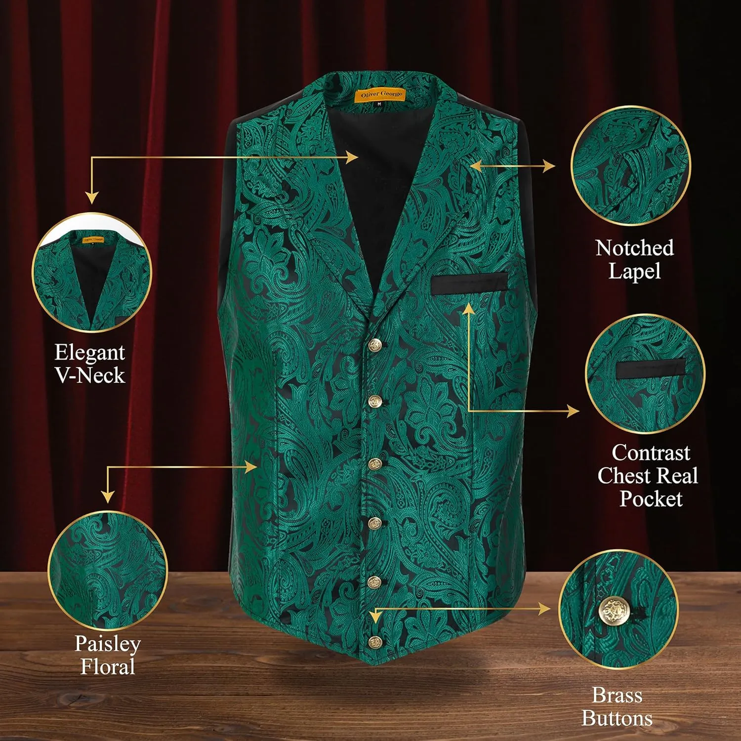 Oliver George Men's Victorian Suit Jacket & Waistcoat - Steampunk Gothic Paisley Design