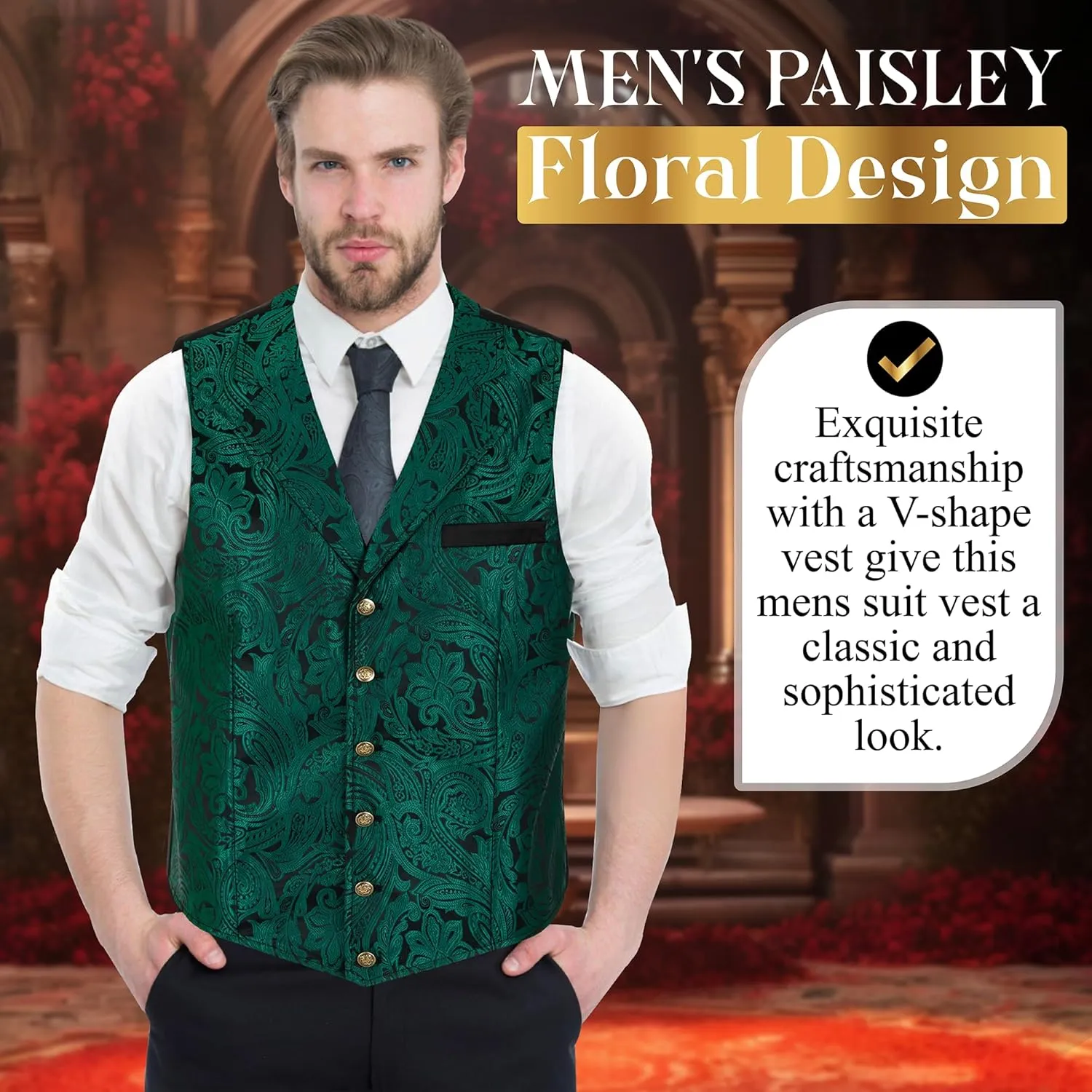 Oliver George Men's Victorian Suit Jacket & Waistcoat - Steampunk Gothic Paisley Design