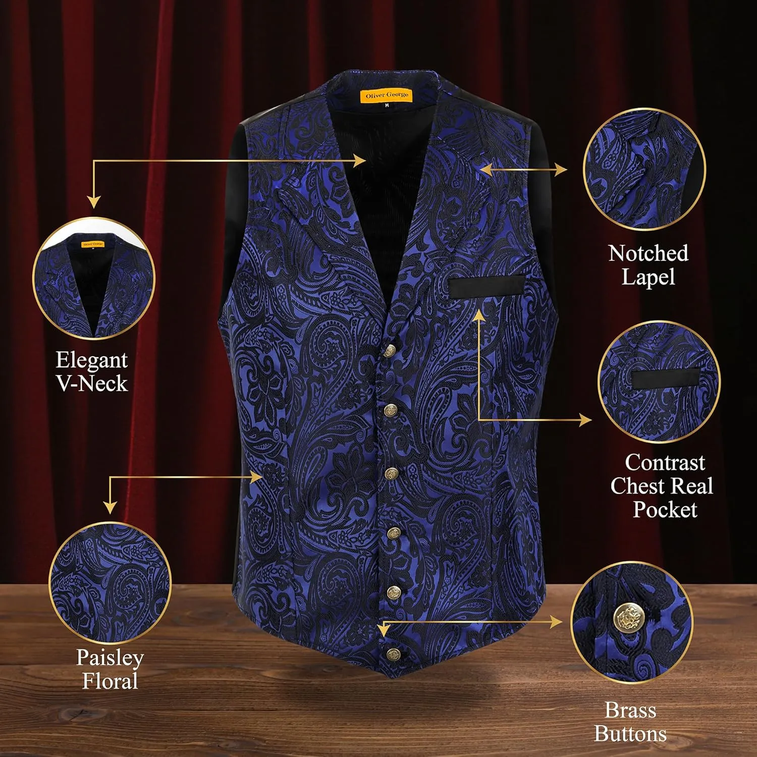 Oliver George Men's Victorian Suit Jacket & Waistcoat - Steampunk Gothic Paisley Design