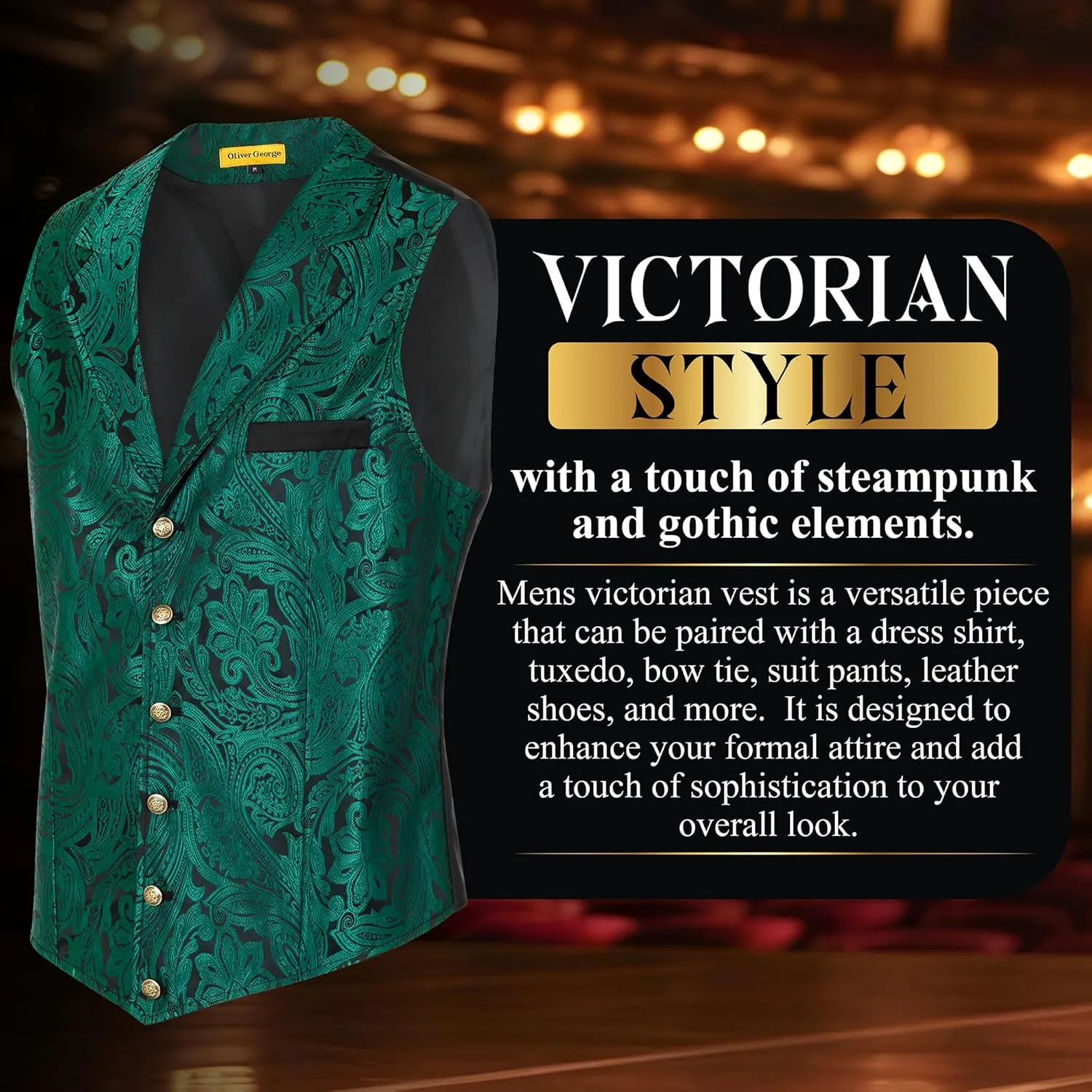 Oliver George Men's Victorian Suit Jacket & Waistcoat - Steampunk Gothic Paisley Design