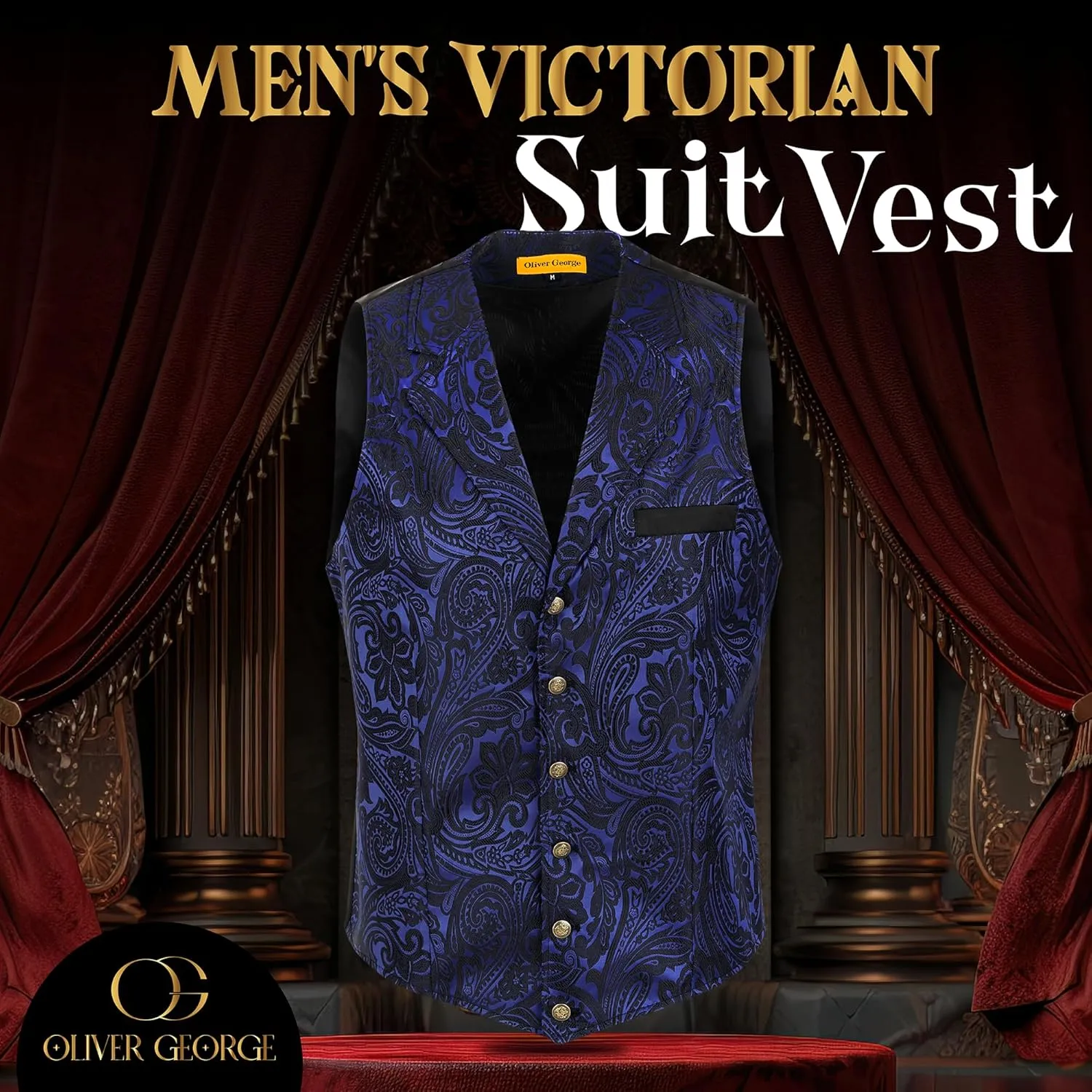 Oliver George Men's Victorian Suit Jacket & Waistcoat - Steampunk Gothic Paisley Design