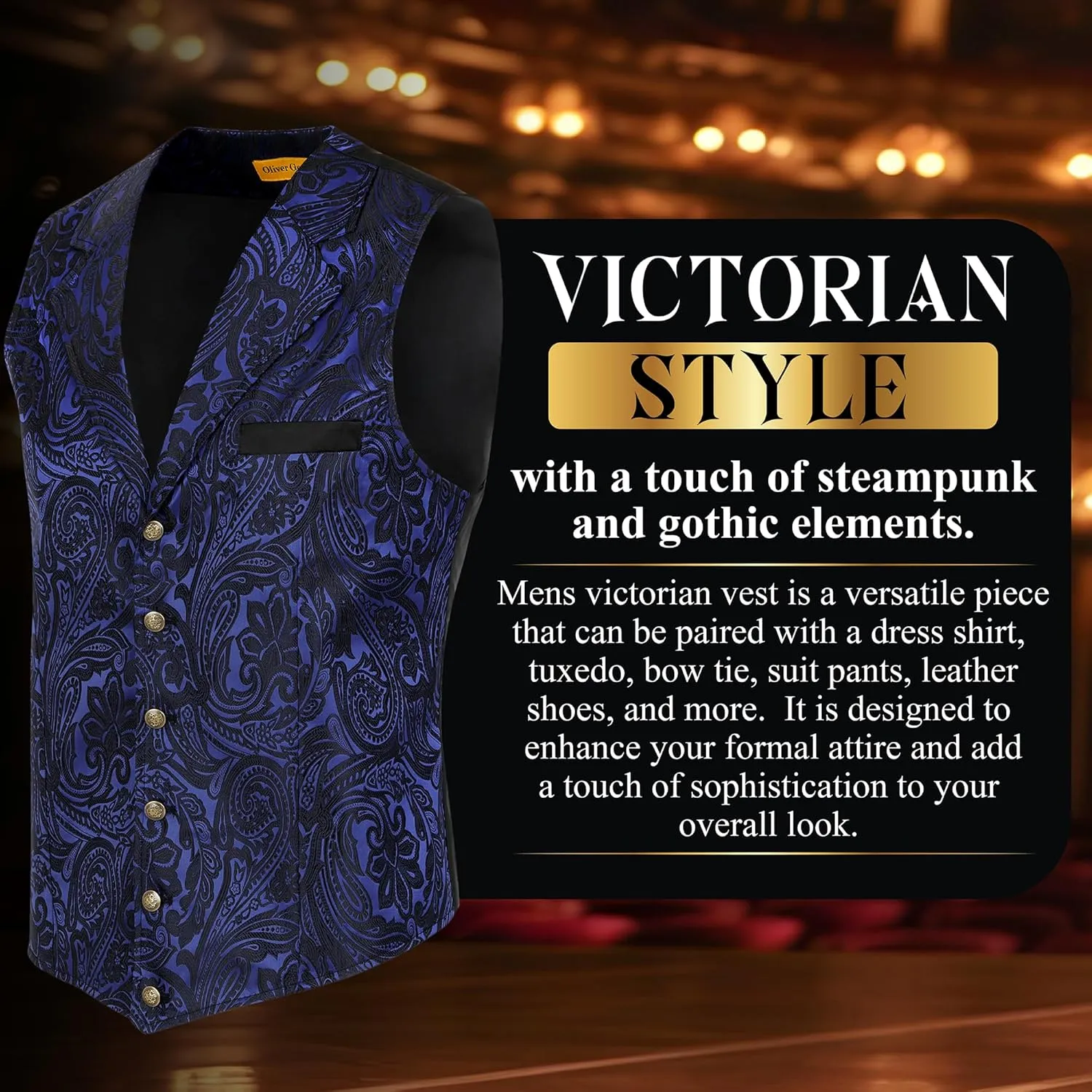 Oliver George Men's Victorian Suit Jacket & Waistcoat - Steampunk Gothic Paisley Design