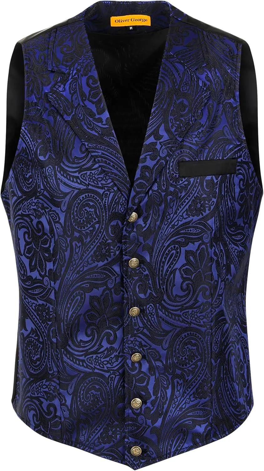 Oliver George Men's Victorian Suit Jacket & Waistcoat - Steampunk Gothic Paisley Design